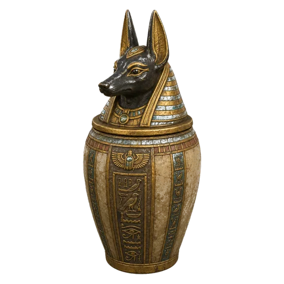 Canopic jar with an Anubis head lid