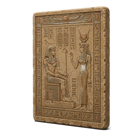 Carved relief tablet showing a seated deity
