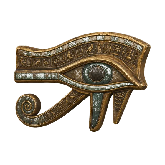 Eye of Horus carving in gilded stone